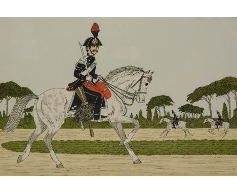 Vincent Haddelsey (1934-2010). Hussar on horseback, artist signed lithograph proof, 27cm x 42cm.