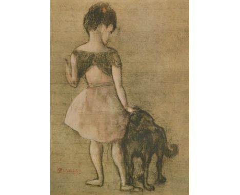 After Picasso. Little girl and dog, print, 67cm x 45cm.