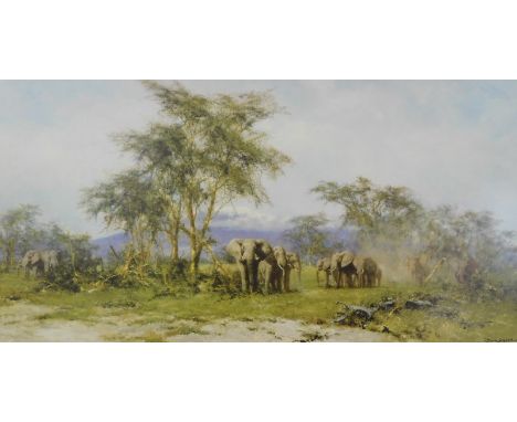 David Shepherd (1931-2017). In the Shadow of Kilimanjaro, artist signed limited edition print, 311/950, 35cm x 71cm.