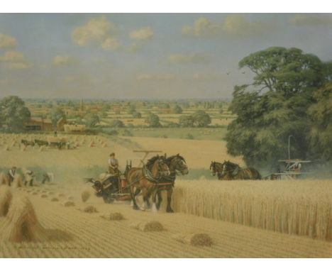 Robin Wheeldon (b.1945). Harvest, artist signed limited edition print, 499/750, 30cm x 41cm and another Steam Ploughing, 190,