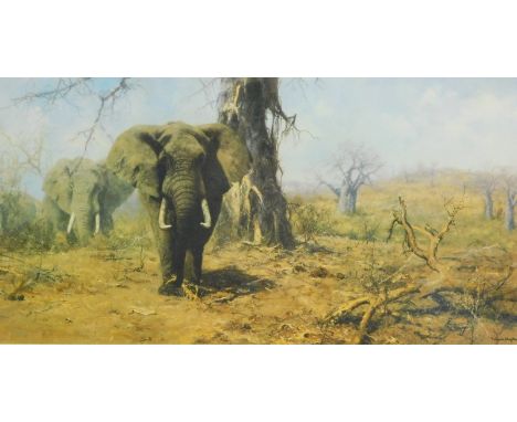 David Shepherd (1931-2017). The Land of Baoba Trees, artist signed limited edition print, 110/1100, watermarked, 35cm x 71cm.