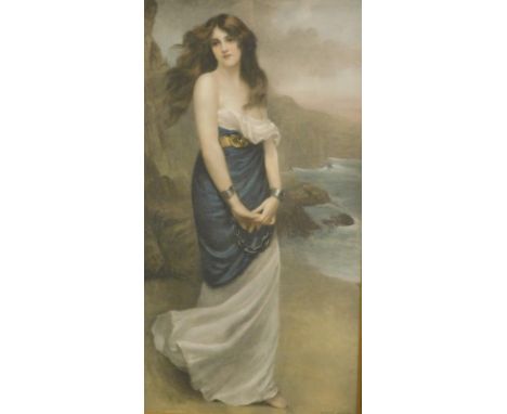 After Horwitz. Pre-raphaelite style lady, print, stamp lower right, 67cm x 34cm.
