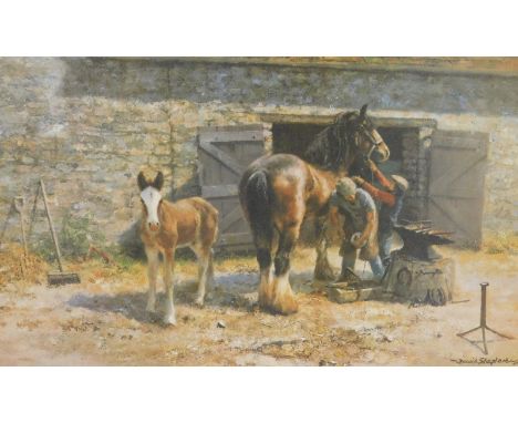 David Shepherd (1931-2017). Shooing time, artist signed limited edition print, 309/1200, watermarked, 23cm x 39cm and another