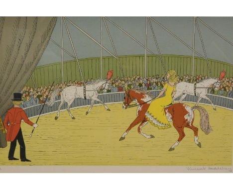 Vincent Haddelsey (1934-2010). Big Top Circus, figures on horses, artist signed lithograph, 28cm x 43cm.