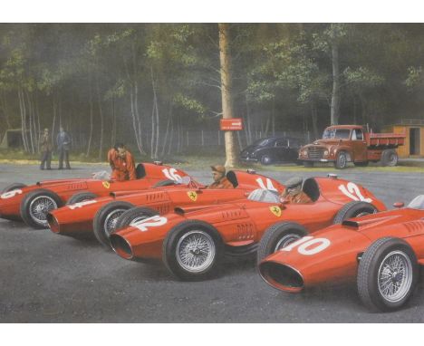 Ray Goldsborough (20thC). Thoroughbreds in the paddock, artist signed print, 46/295, 37cm x 53cm.