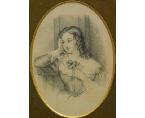 After Finden Marian Byron. Beauties. Portrait, mixed media, attributed verso, 16cm x 11cm.