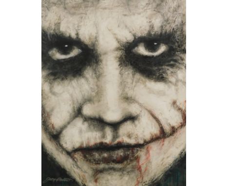 Joey Parkin (21stC). Why So Serious, Heath Ledger portrait, mixed media, signed, 105cm x 85cm.