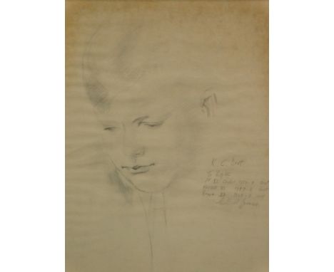 K.C. Best (20thC School). Portrait of a child quarter profile, marked Cuthbert Spencer, pencil, 30cm x 24cm.
