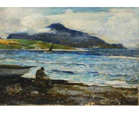 John R. Reid. Holy Island from Arran, oil on canvas, signed, inscribed and dated September 1910 verso, 19cm x 27cm. 