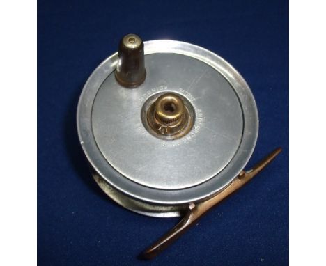 Vintage alloy and brass fishing reel Anderson & Sons Edinburgh patent 27023, 2.75 inch dia.