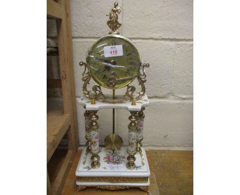 MANTEL CLOCK WITH PORCELAIN PILLARS AND FLORAL DESIGN