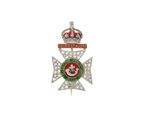 REGIMENTAL INTEREST, THE KING'S ROYAL RIFLES CORPS, A MID 20TH CENTURY DIAMOND AND ENAMEL BROOCH  The arms of the Maltese cro