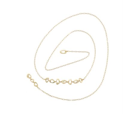 GEORG JENSEN, AN 18 CARAT GOLD AND DIAMOND SET LONG CHAIN  Designed by Lina Falkesgaard, the front section with polished pier