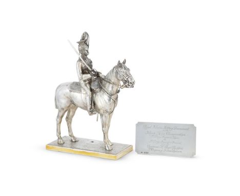 A SILVER MODEL OF A 21ST LANCER ON HORSEBACK GOLDSMITHS & SILVERSMITHS CO. LTD., LONDON 1910 25cm (9 3/4in) long Loaded With 