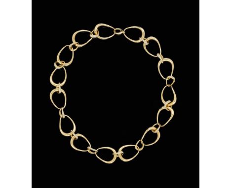 GEORG JENSEN, OFFSPRING, AN 18 CARAT GOLD AND DIAMOND NECKLACE  The polished undulating links joined by pavé set brilliant cu