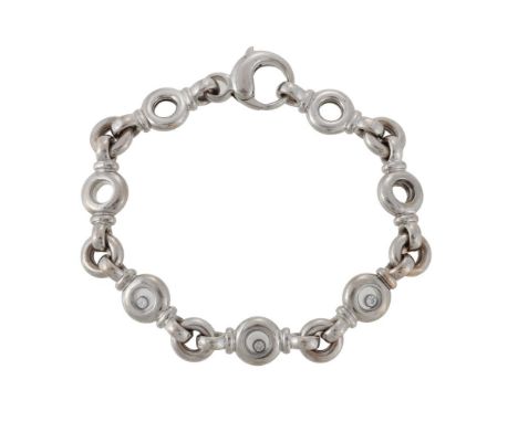 CHOPARD, A HAPPY DIAMOND BRACELET With circular panel links, three containing diamonds in collet settings, the central panel 