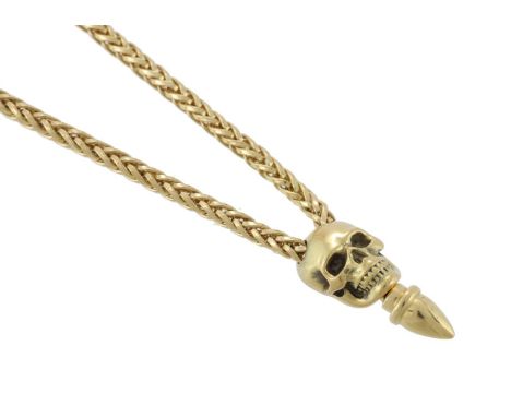 THEO FENNELL, AN 18 CARAT GOLD SKULL PALMIER NECKLACE LONDON 2017  The palmier link necklace to a skull slider, signed FENNEL
