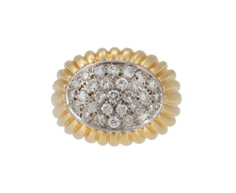 A DIAMOND BOMBÉ DRESS RING  The curved oval panel pavé set with brilliant cut diamonds, approximately 0.60 carat total, to re