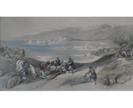 After David Roberts, a framed and glazed hand coloured lithograph, Sidon, looking towards Lebanon. H.61.5 W.74.5cm 