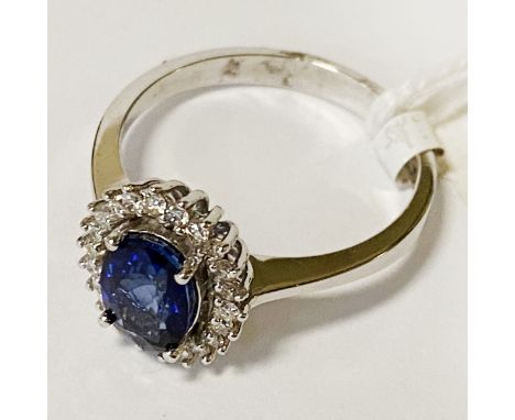 14CT GOLD DIAMOND &amp; SAPPHIRE RING - SIZE N 2.7 GRAMS APPROX