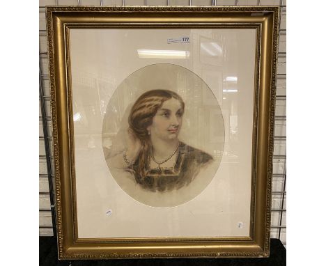 GILT FRAMED WATERCOLOUR PORTRAIT OF A LADY 74CMS (H) X 62CMS INNER FRAME