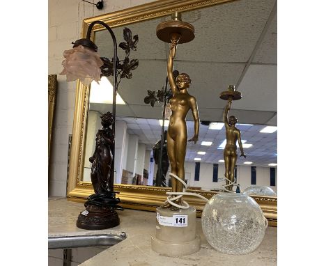 1 ART DECO FIGURE - LADY ON MARBLE BASE, 1 ART NOUVEAU STYLE FIGURAL TABLE LAMP