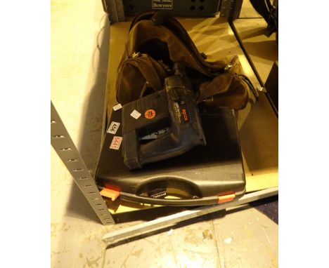 Power tools including Bosch 24v drill and an angle grinder