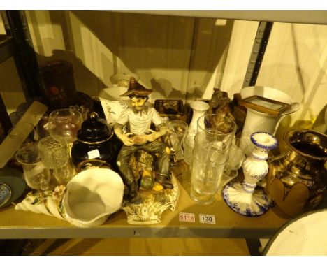 Shelf of mixed items including glass ceramics etc 