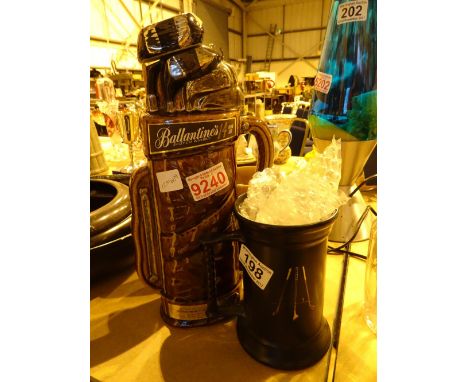 Collection of golf related ceramics including Ballantines decanter