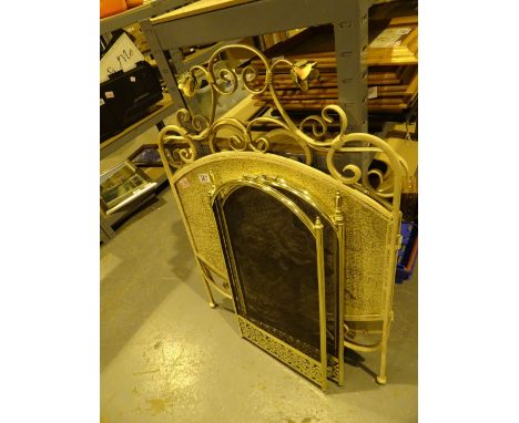 Decorative fire screen and a three fold brass fire guard