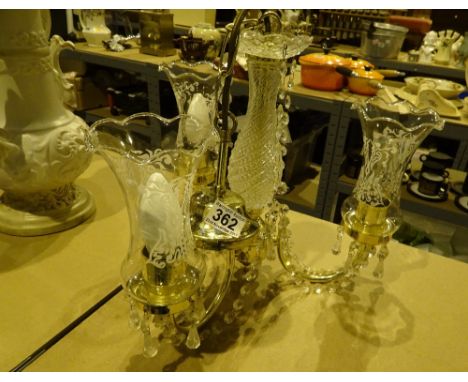 Glass and brass ceiling light with crystal drops