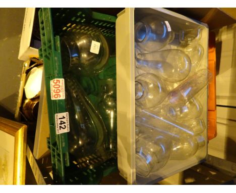 Seventeen glass oil lamp chimneys assorted styles and sizes