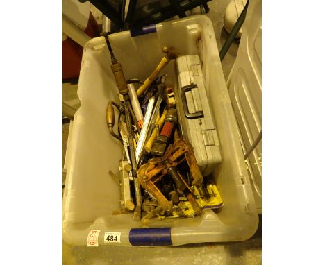 Box of tools including Mercedes tyre 