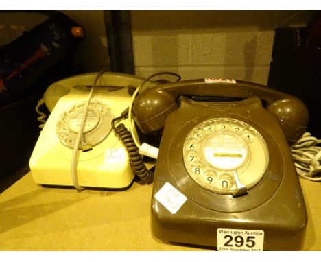 Two BT dial telephones one cream and one brown and a further push button example