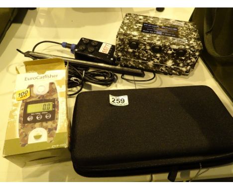 Fishing related items including Powapacs night fishing light bar Eurocatfisher digital scales and bite indicators