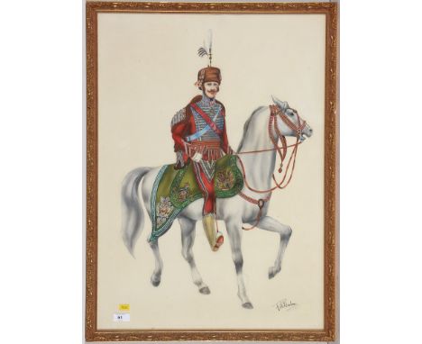 R*** McMahon - A 19th-Century Eastern European hussar officer, signed, gouache, 69.5 x 50cms, in frame.