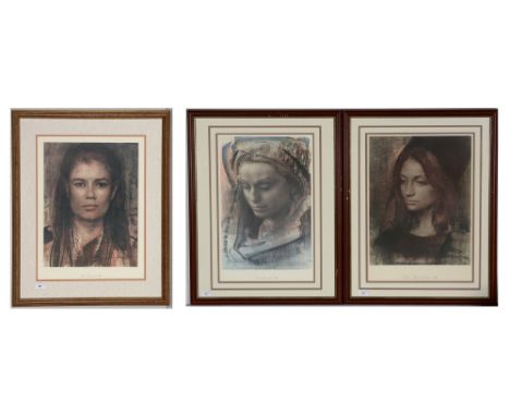 Pietro Annigoni - Portrait studies of young women, colour photolithographs, various sizes, approximately 47 x 36cms (image si