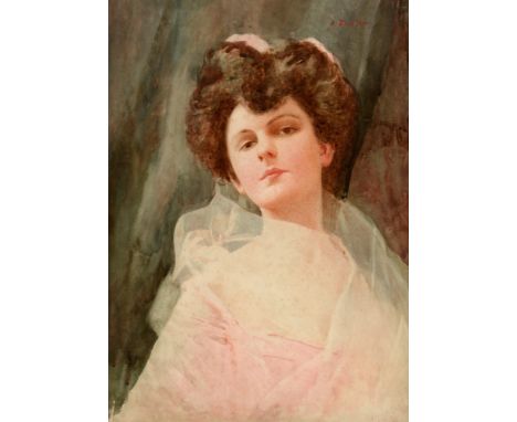 Alessandro Zezzos - "Vanity" - a portrait of a young woman, signed; with inscription on a label verso, watercolour, 37.5 x 26