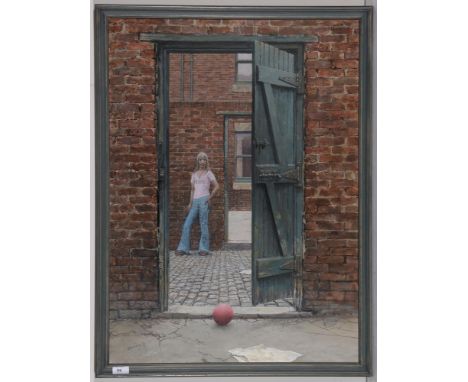 Alfred "Alf" Ainslie O'Brien - "Elvis T-shirt" - portrait of a girl standing in a cobbled back-lane, signed and dated '77, oi