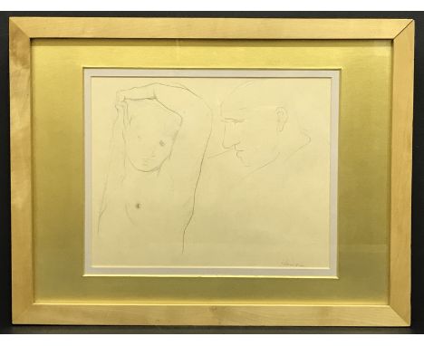 PETER HOWSON - PENCIL DRAWING OF TWO FIGURES