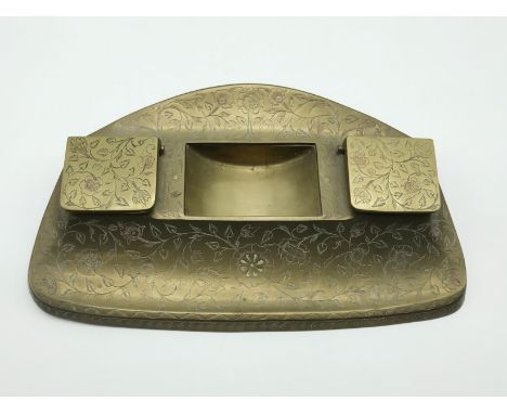 LARGE HEAVY MIDDLE EASTERN BRASS INKWELL