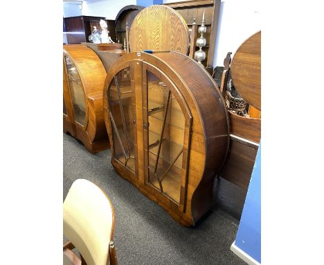 An Art Deco oak spherical china cabinet