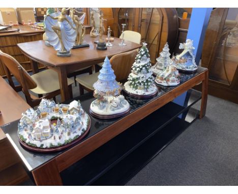 A Thomas Kinkade Village Christmas light up Christmas tree, 36cm H and six other festive ornaments