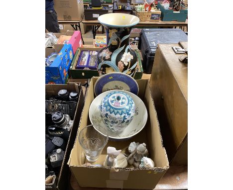 A 20th Century Chinese pottery baluster vase, 54cmH and a box of mixed ceramics including Nao ornaments and a 20th Century Ch