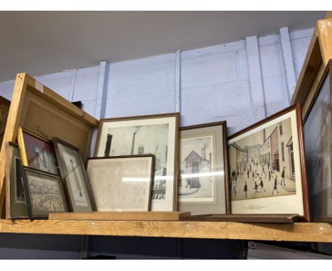 A shelf of artwork to comprise prints after Laurence Stephen Lowry (1887-1976), including 'Coronation Street', 'The Public Sa