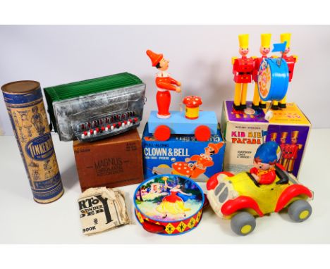 A mixed lot to include: A boxed vintage Magnus (USA) chromatic children's accordion, by Magnus harmonica Corporation, NJ USA.