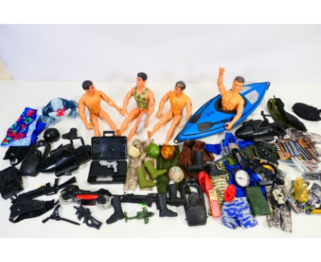 Action Man - Hasbro - A collection of modern Action Man items including 4 x figures, a canoe, a motorcycle, clothing and acce