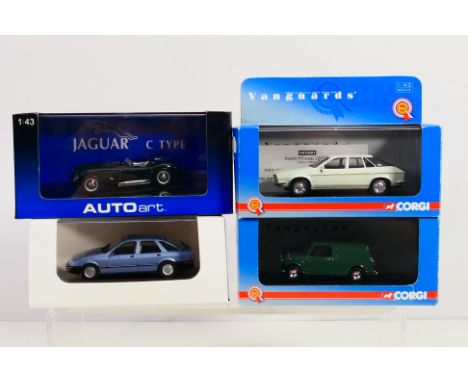 AutoArt - Corgi Vanguards - a group of boxed cars in 1/43 scale including Jaguar C Type # 53501, Mini Van # VA01418, Leyland 