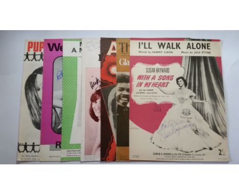 POP MUSIC, signed sheet music booklets, inc. Susan Hayward (I'll Walk Alone), Gladys Knight (The Way We Were), Deanna Durbin 