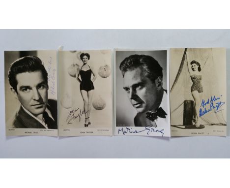 CINEMA, signed postcards, inc. Michael Craig, Joan Taylor, Debra Paget &amp; Marius Goring, EX, 4